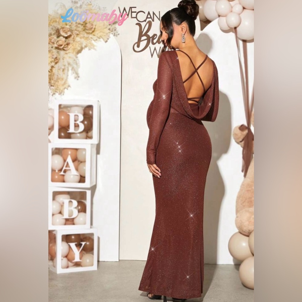 Maternity Shimmering Brown Backless Dress